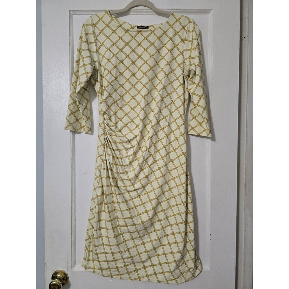 Women's J.McLaughlin Side Ruched Dress Gold Ivory‎ Catalina Cloth Medium M